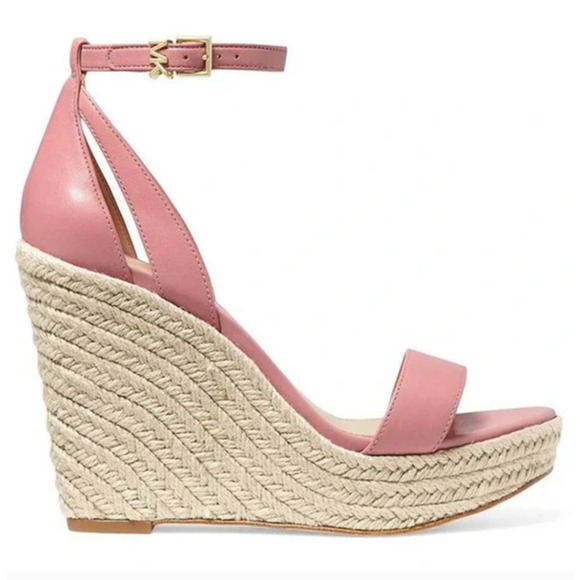 Michael Michael Kors Kimberly Sandal Leather Wedge Coral NEW 9 US - Picture 1 of 8